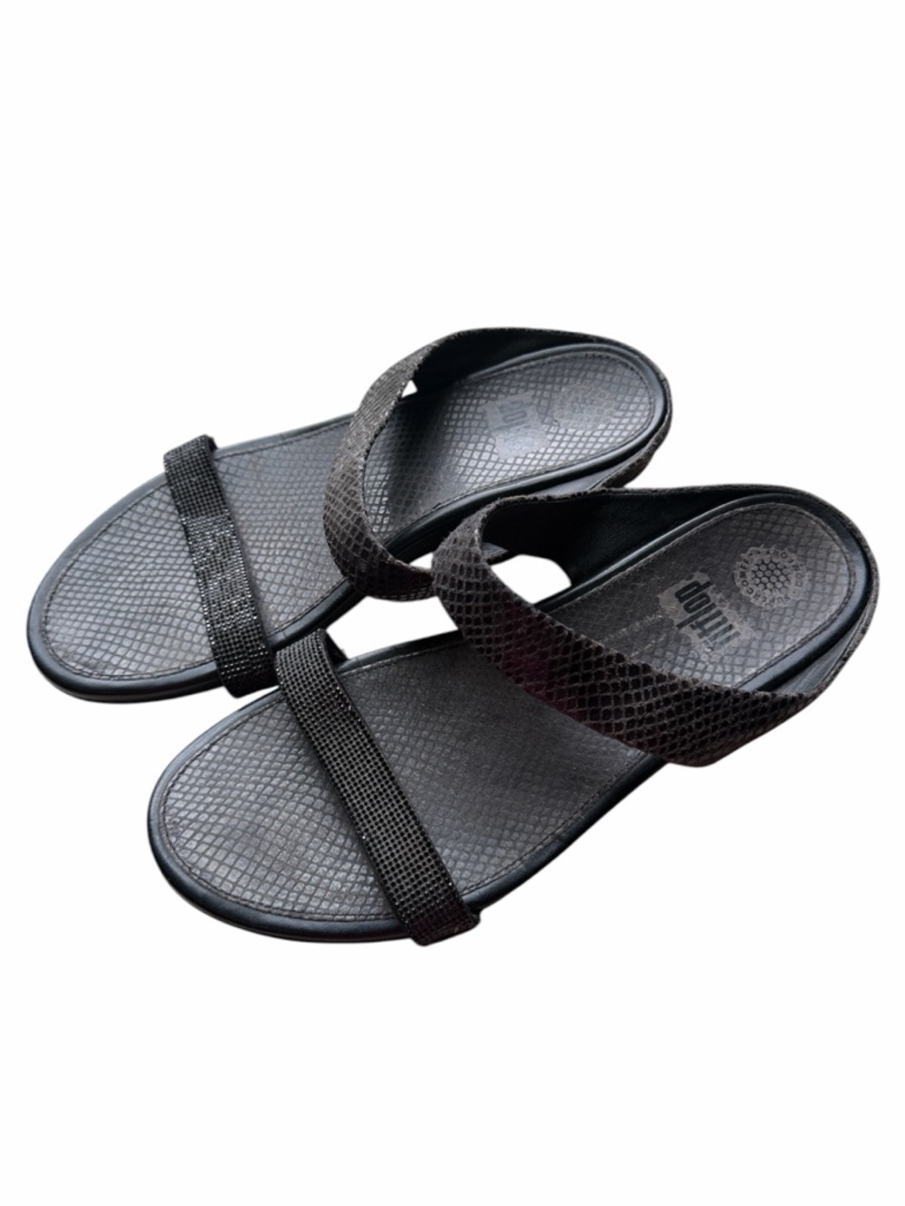 FitFlop Black Comfort Sandals Rhinestone Strap Slip On Size 10